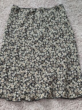 Black A-Line Skirt with Cream Floral Print